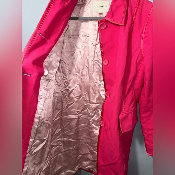 Banana Republic Barbie pink cotton blend trench coat with satin piping Large EUC - Picture 7 of 10